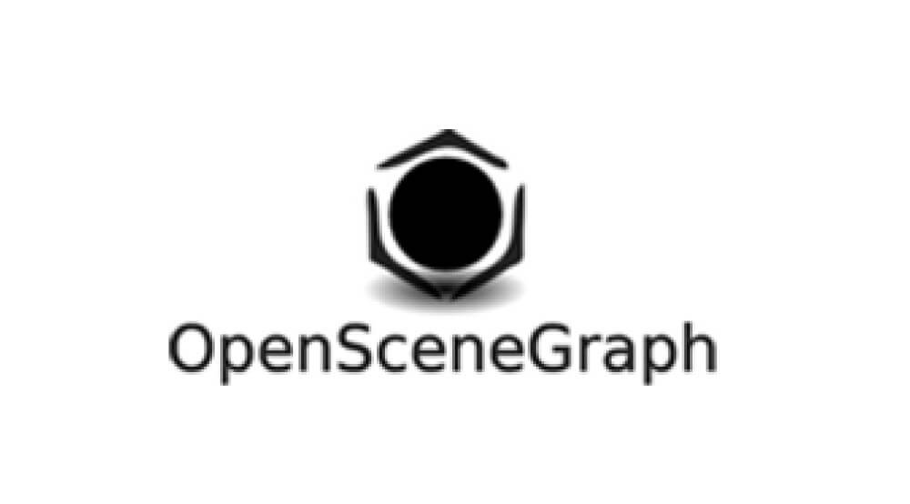 Logo of OpenSceneGraph featuring a hexagonal shape with a black circle and the text "OpenSceneGraph" below.